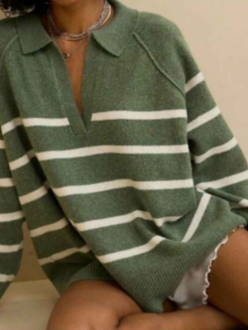 Aerie UnReal Oversized Striped Rugby Polo Sweater - Picture 6 of 7